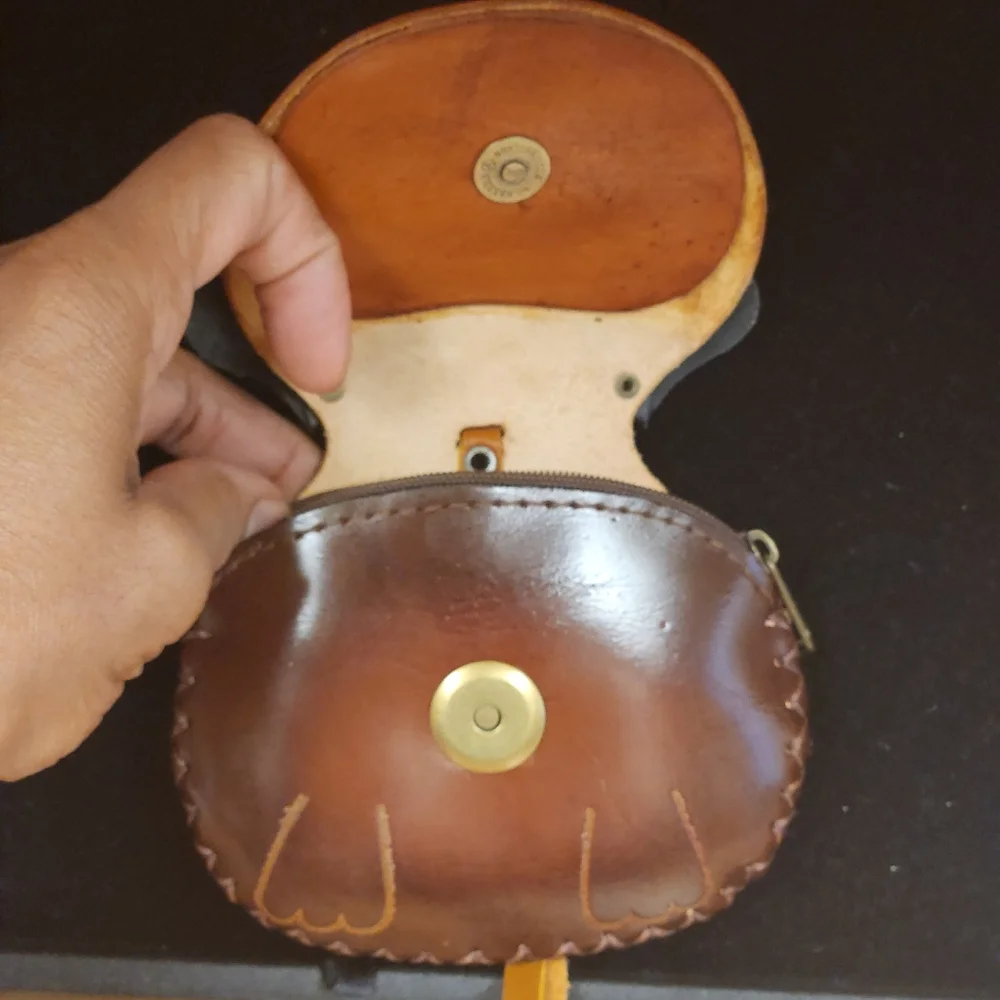 Dog Coin Purse Genuine Leather Brown Wristlet Wallet Collectable Bag Pouch 3x4